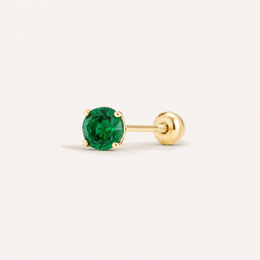 Broquel Solitario Zirconia Verde 4 mm Oro 10K