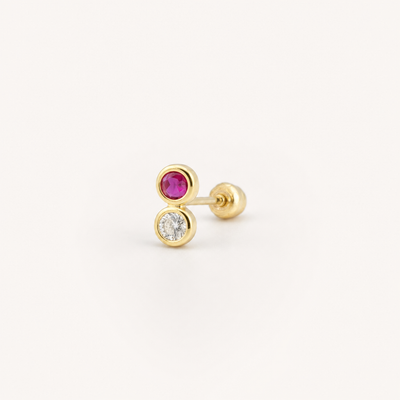 Broquel Bisel Doble Magenta y Blanca Oro 10K