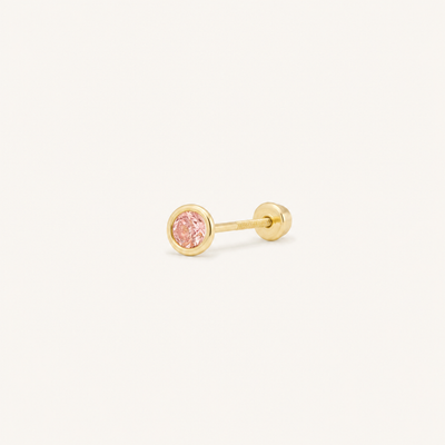 Broquel Bisel Zirconia Rosa 3 mm Oro 10K