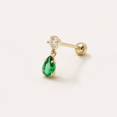 Broquel Colgante Gota Esmeralda Oro 10K