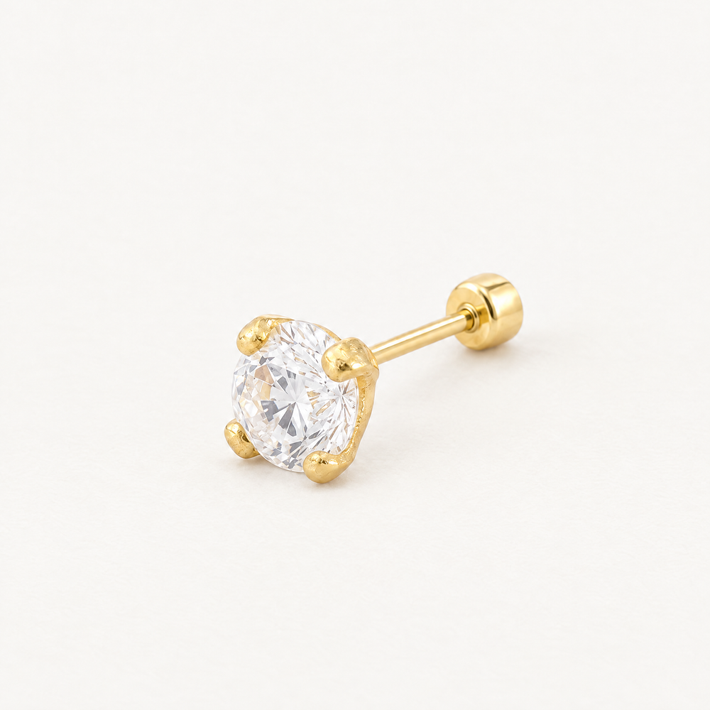 Broquel Solitario Zirconia Blanca 3 mm Oro 10K