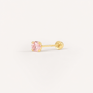 Broquel Solitario Zirconia Rosa 3 mm Oro 10K — vista diagonal