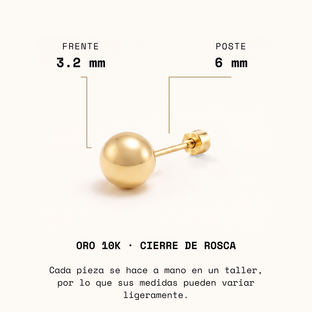 Broquel Dormilona 3.2 mm Oro 10K · medidas