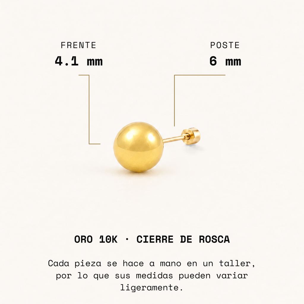 Broquel Dormilona 4.1 mm Oro 10K · medidas