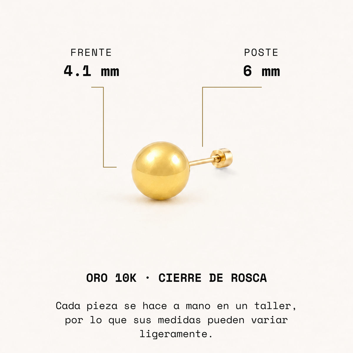 Broquel Dormilona 4.1 mm Oro 10K · medidas