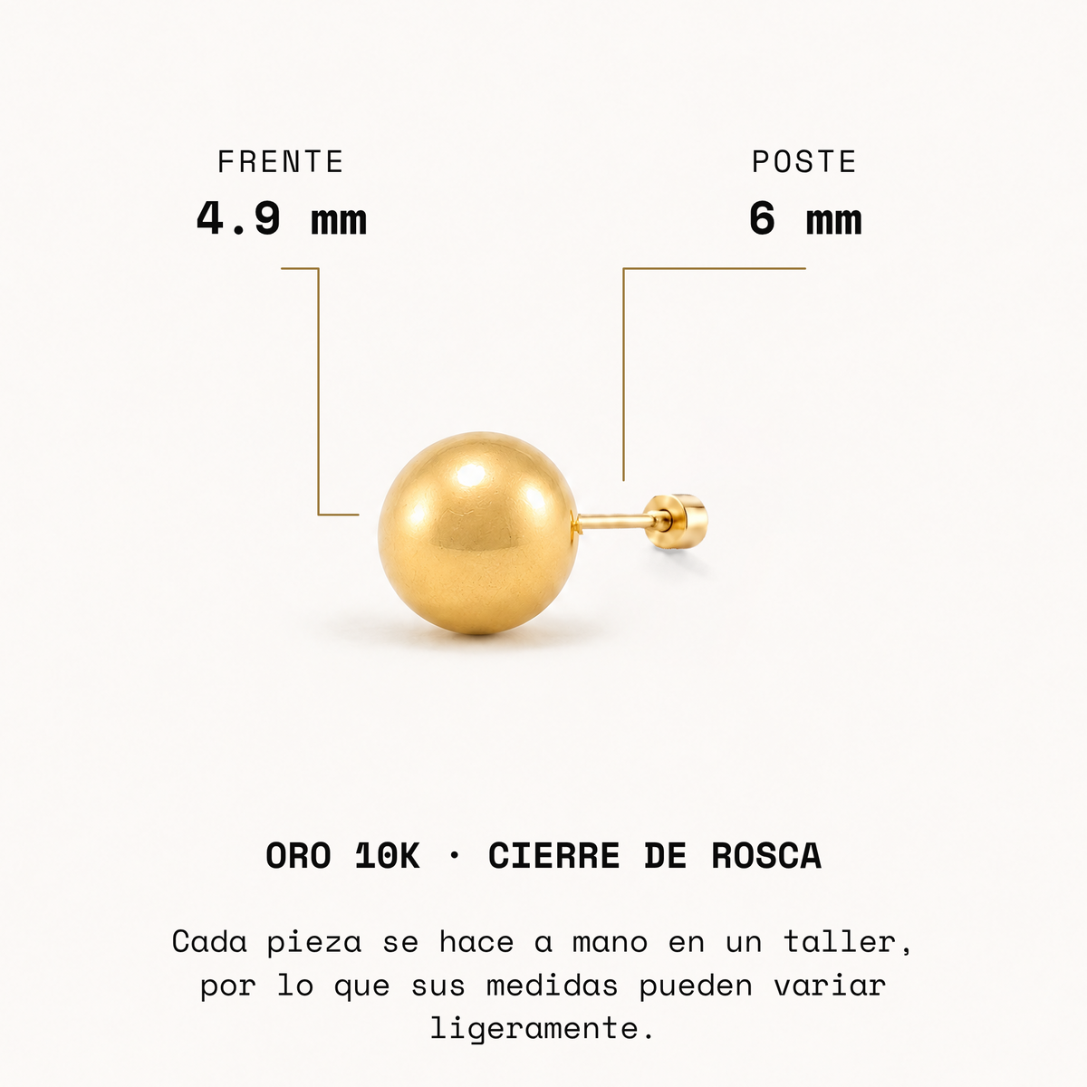 Broquel Dormilona 4.9 mm Oro 10K · medidas