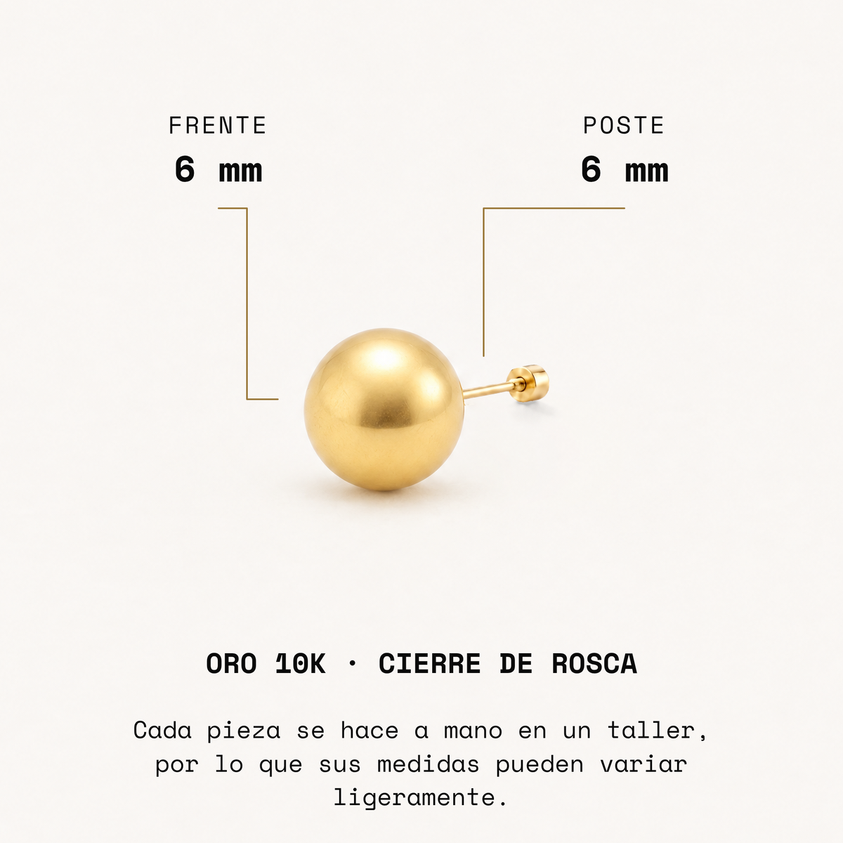 Broquel Dormilona 6 mm Oro 10K · medidas