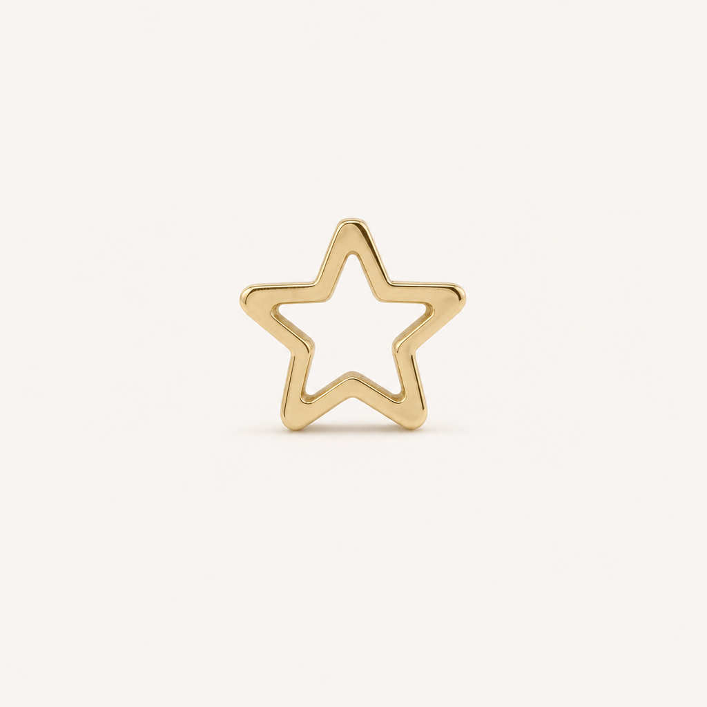 Broquel silueta estrella de oro 10k, vista de detalle