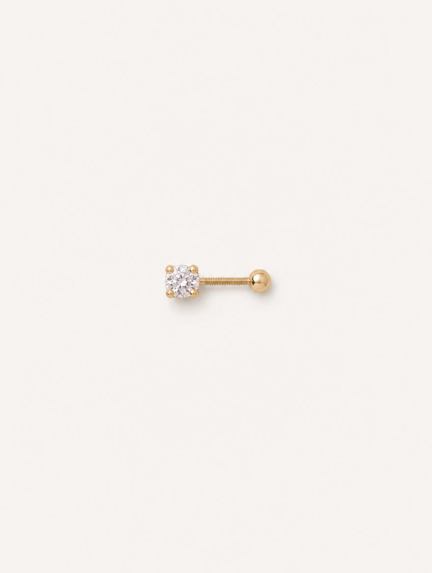 Broquel Zirconia 2mm Oro 10k — vista cenital con cierre de rosca