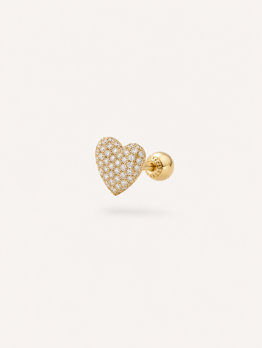 Broquel Corazón con Zirconias Oro 10K — vista diagonal