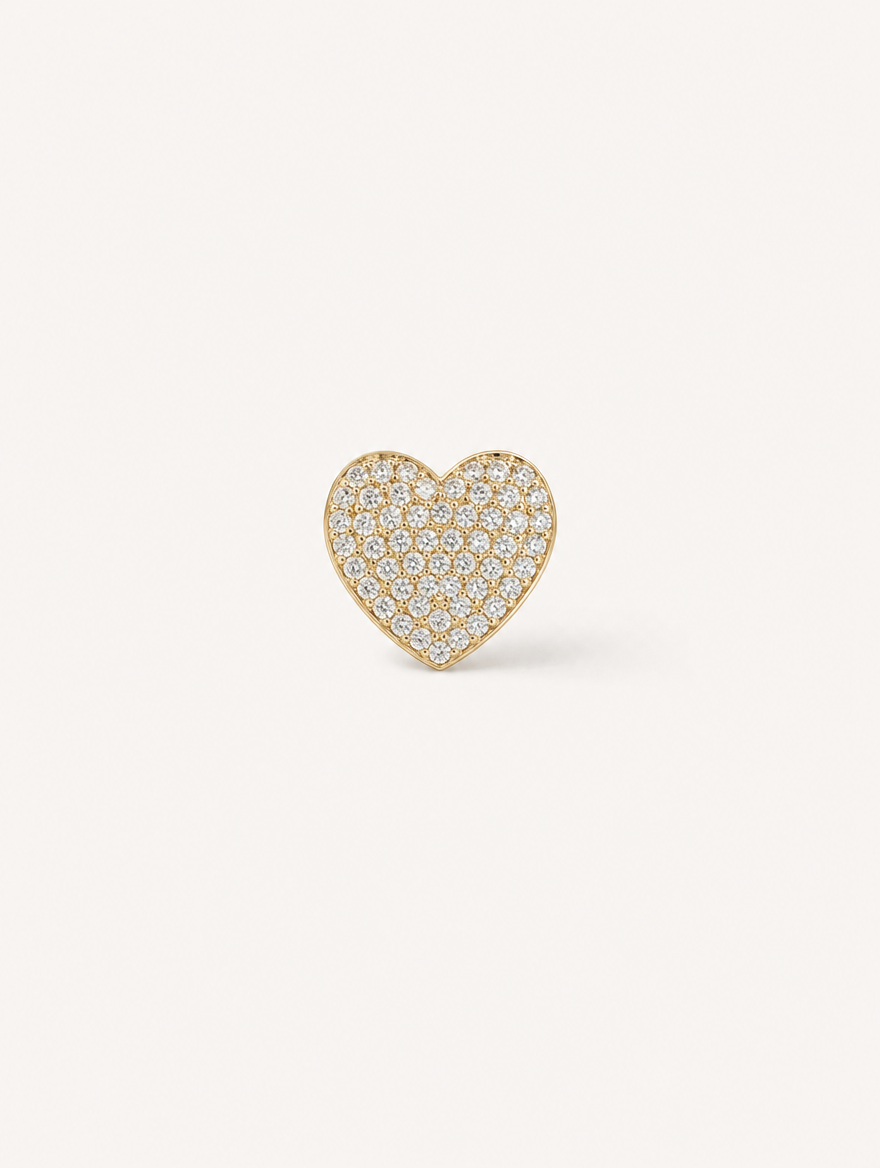 Broquel Corazón con Zirconias Oro 10K — vista frontal