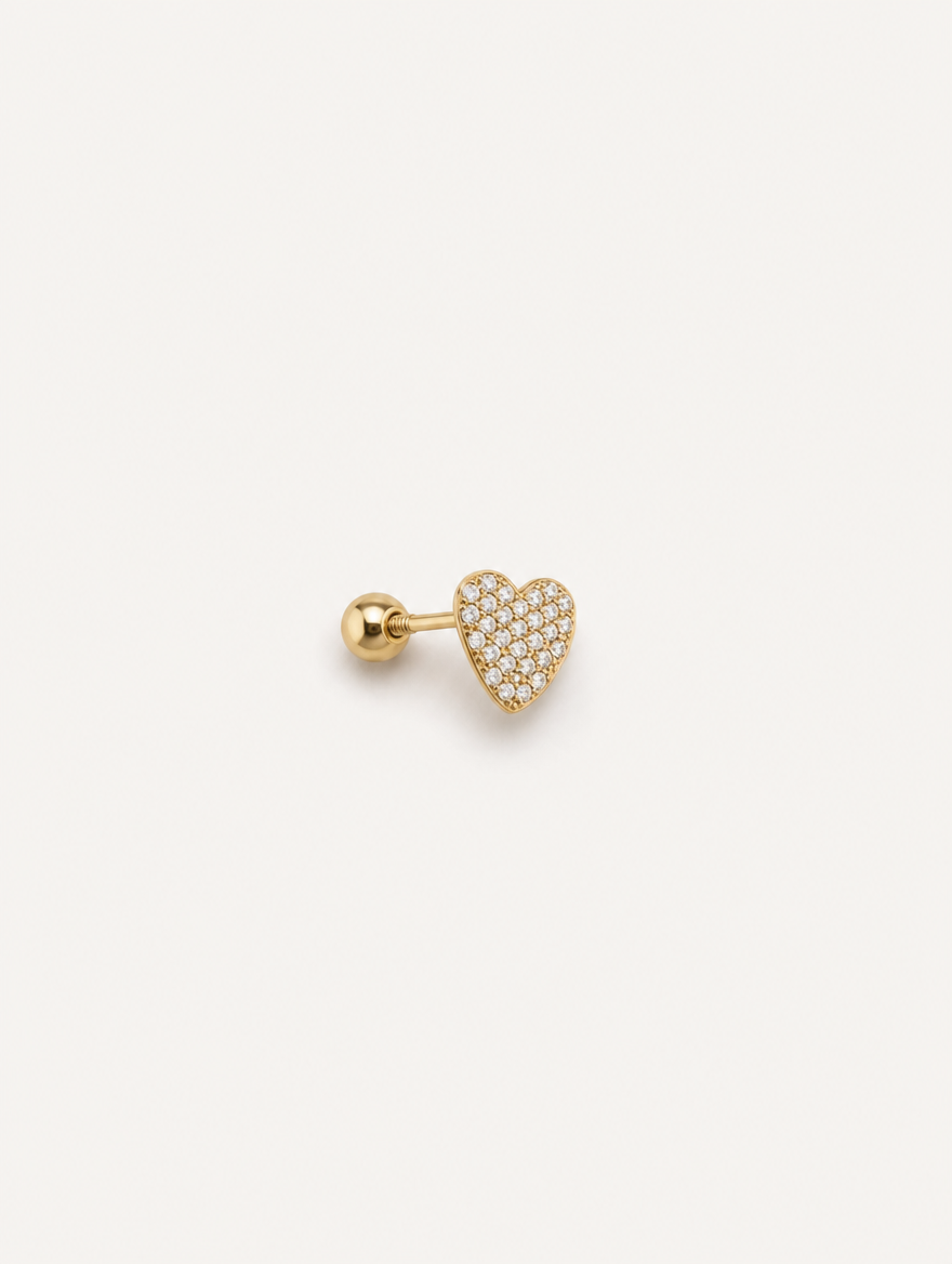 Broquel Corazón con Zirconias Oro 10K — vista cenital