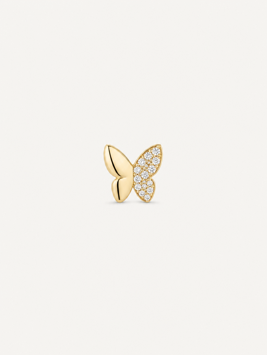 Broquel Mariposa Mitad Zirconias Oro 10K — vista frontal