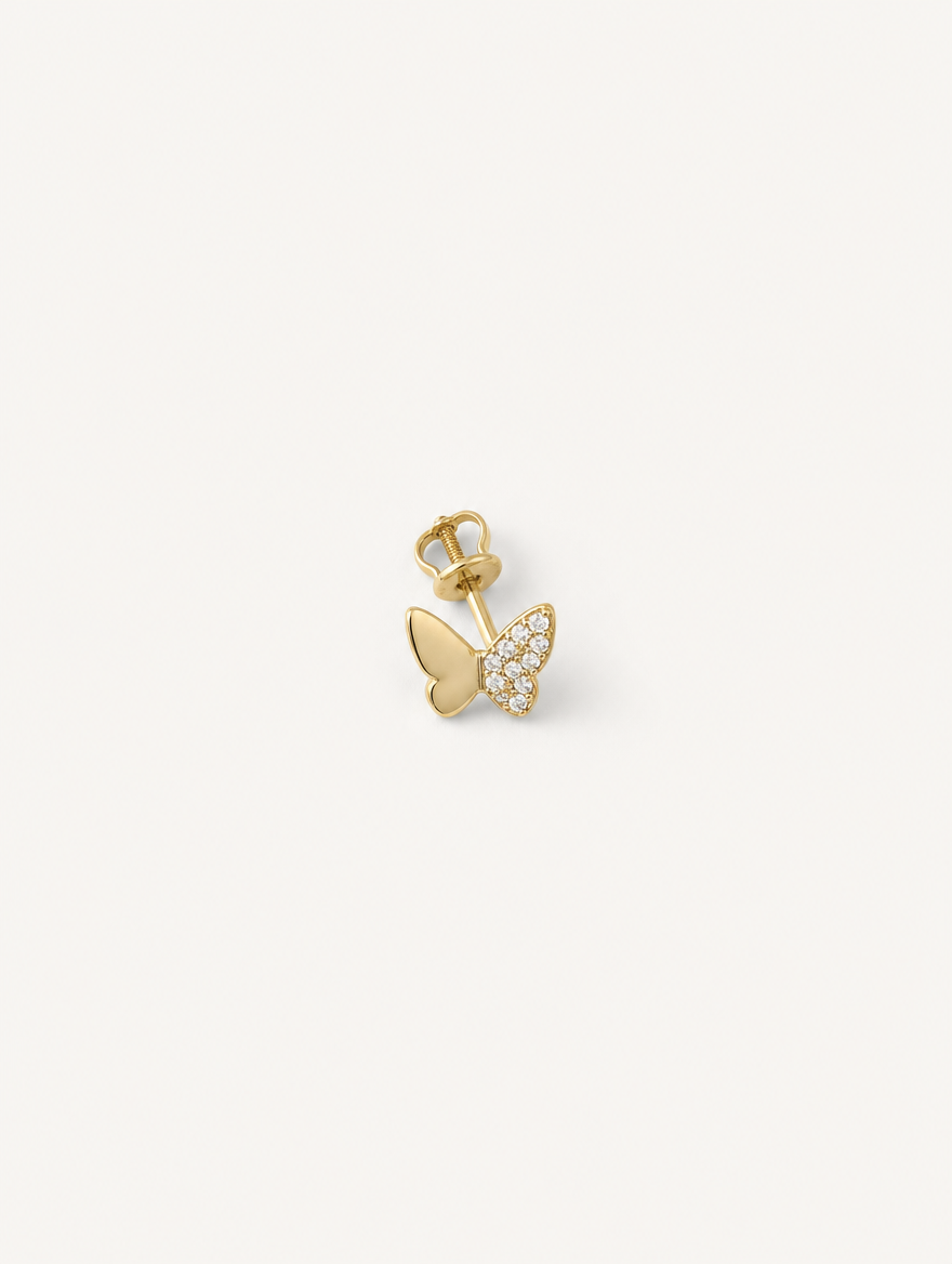 Broquel Mariposa Mitad Zirconias Oro 10K — vista cenital
