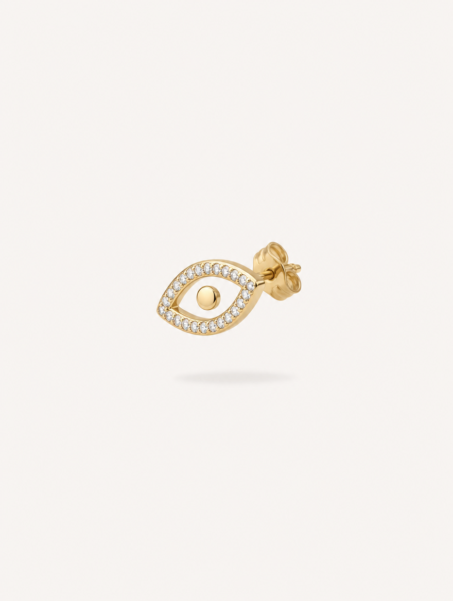 Broquel Ojo Zirconia Oro 10K — vista diagonal