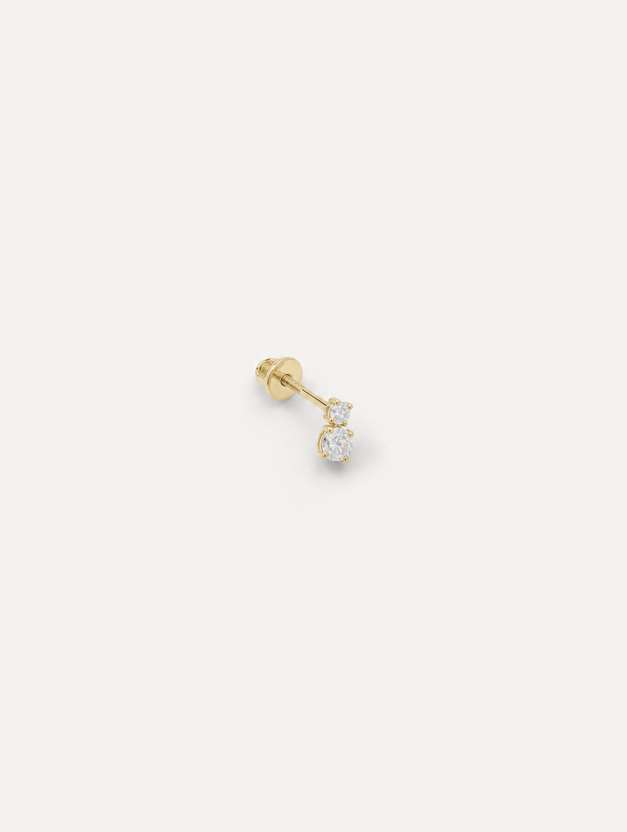Broquel Dos Zirconias Oro 10K — vista cenital