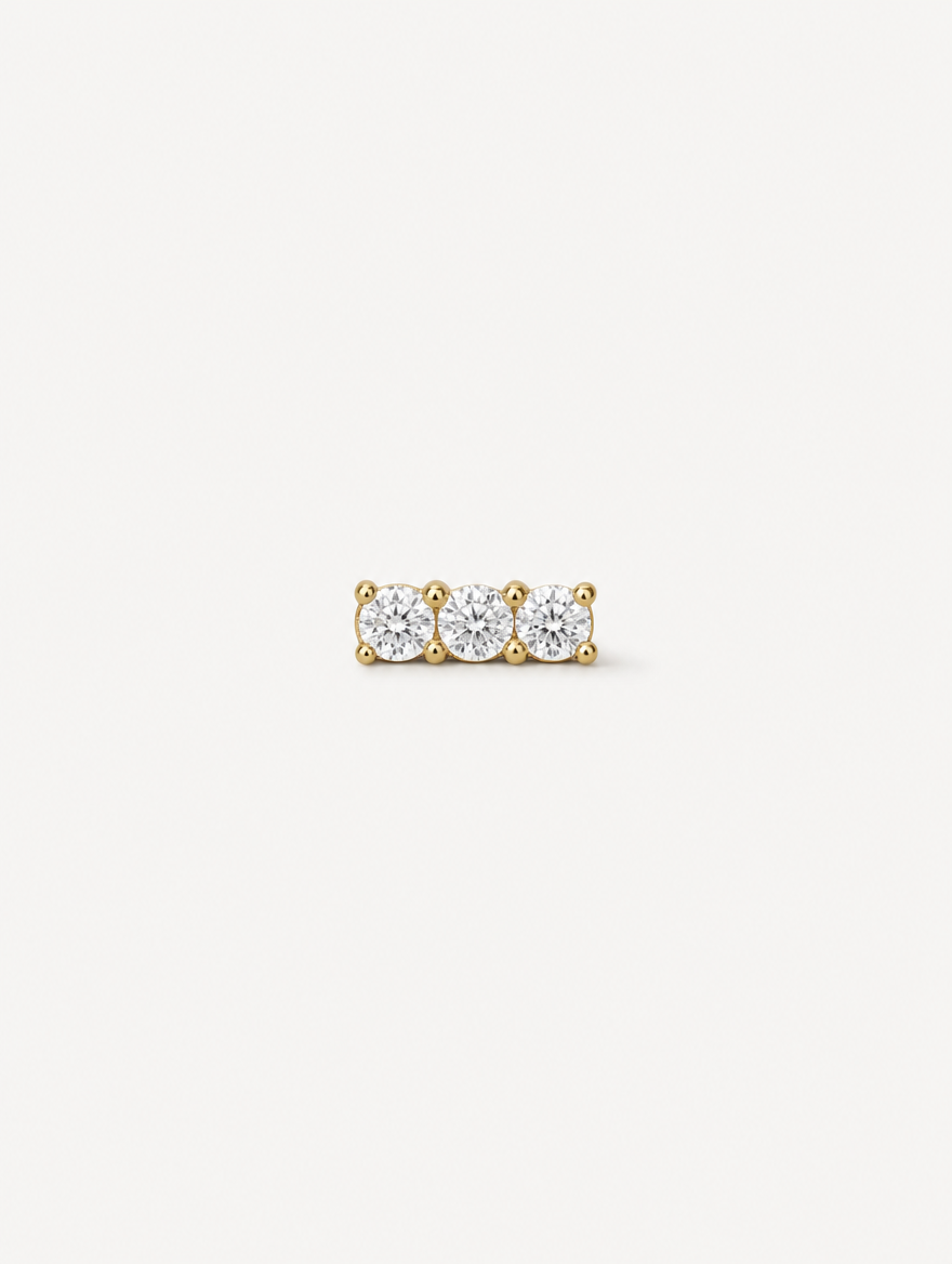 Broquel Tres Zirconias Oro 10K — vista frontal