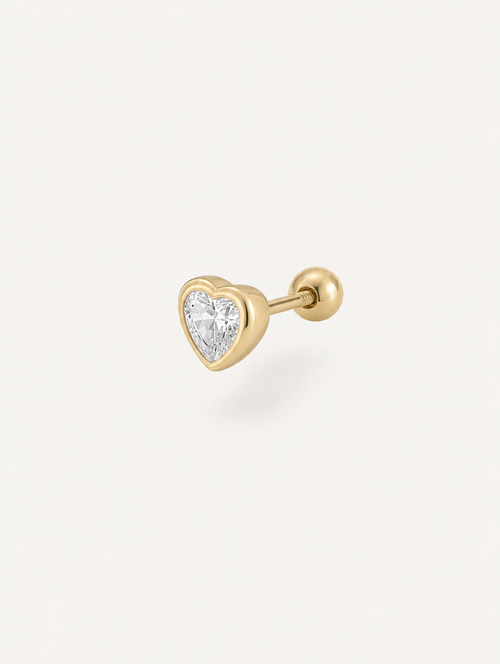 Broquel Corazón Zirconia Bisel Oro 10K — vista diagonal