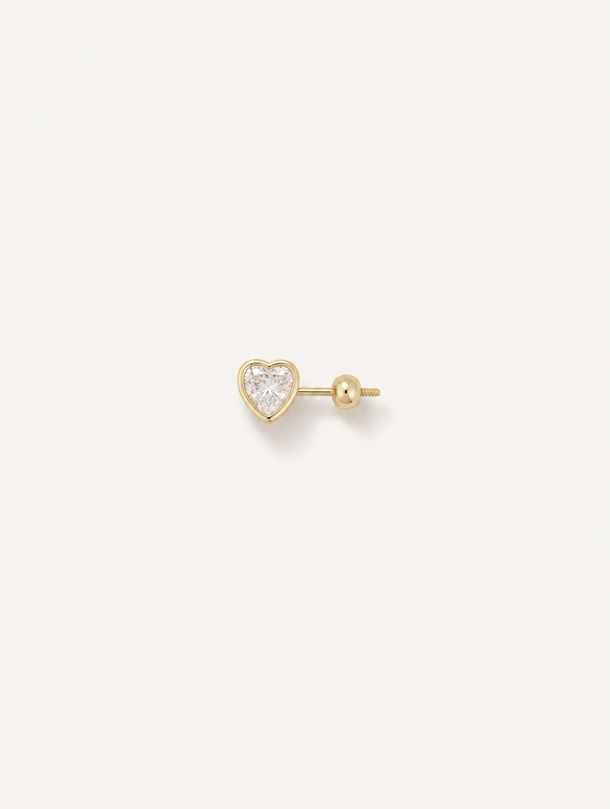 Broquel Corazón Zirconia Bisel Oro 10K — vista cenital
