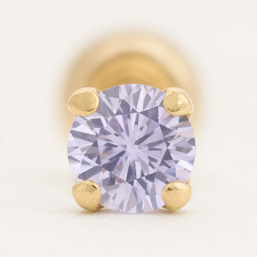 Broquel Solitario Zirconia Lila 2.25 mm Oro 10K — macro frontal