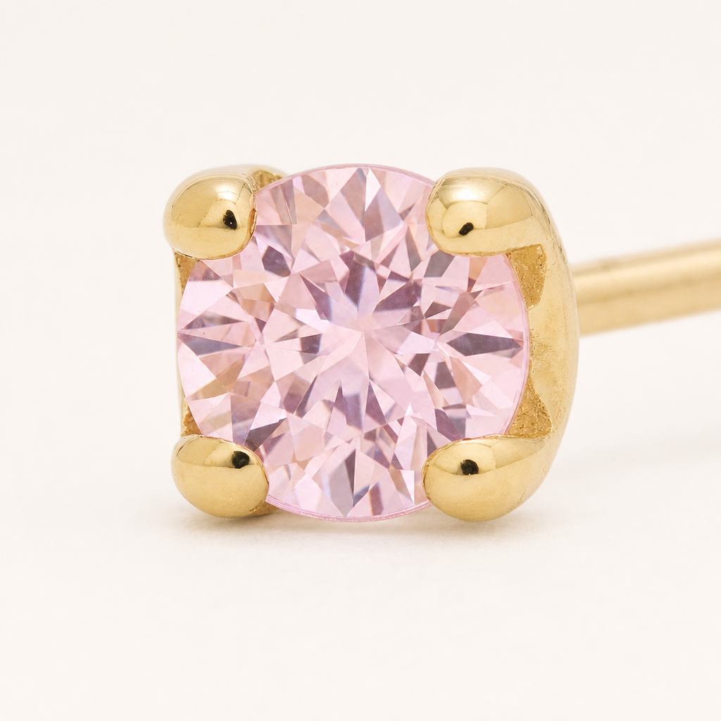 Broquel Solitario Zirconia Rosa 2.25 mm Oro 10K — macro frontal