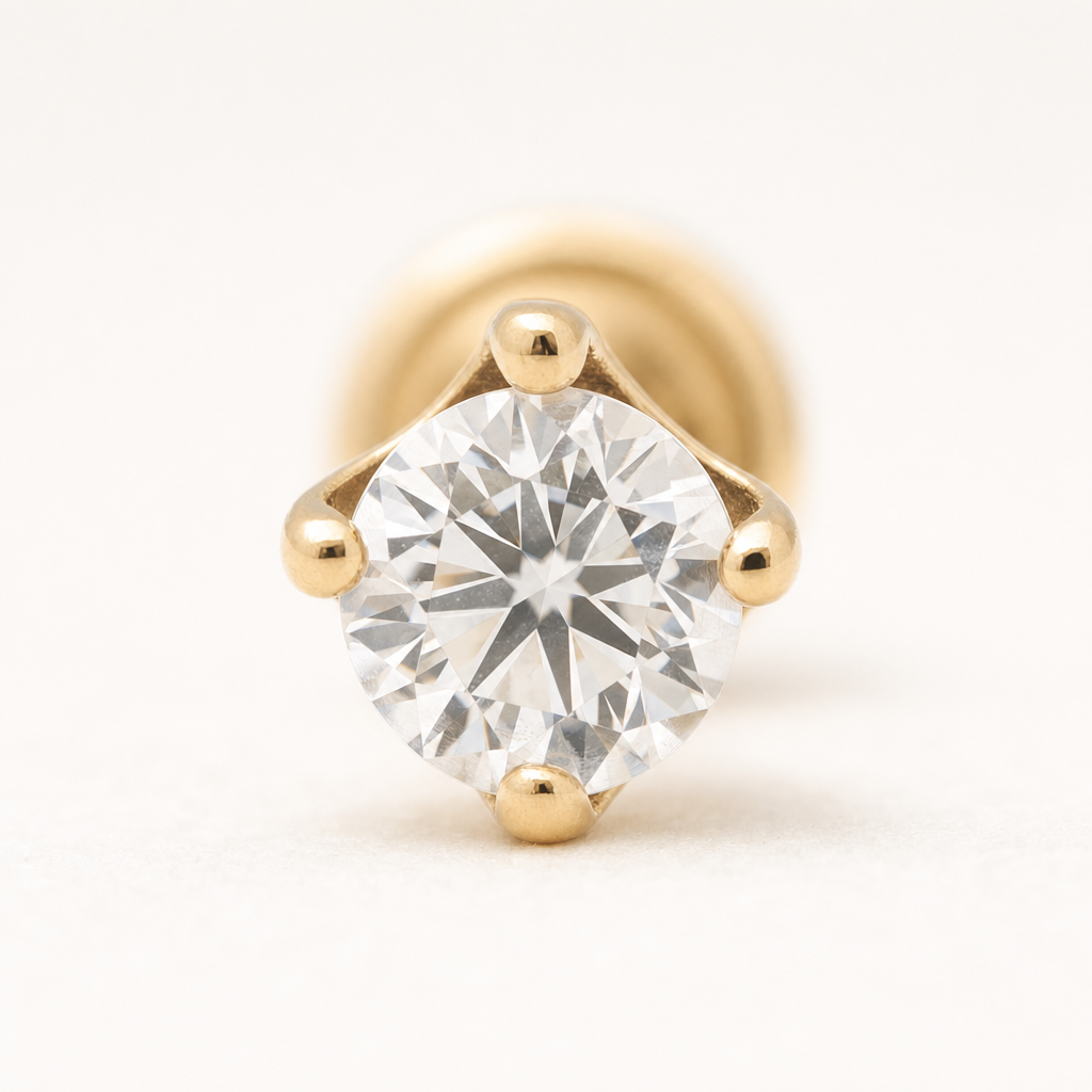 Broquel Solitario Zirconia Blanca 2.25 mm Oro 10K — macro frontal