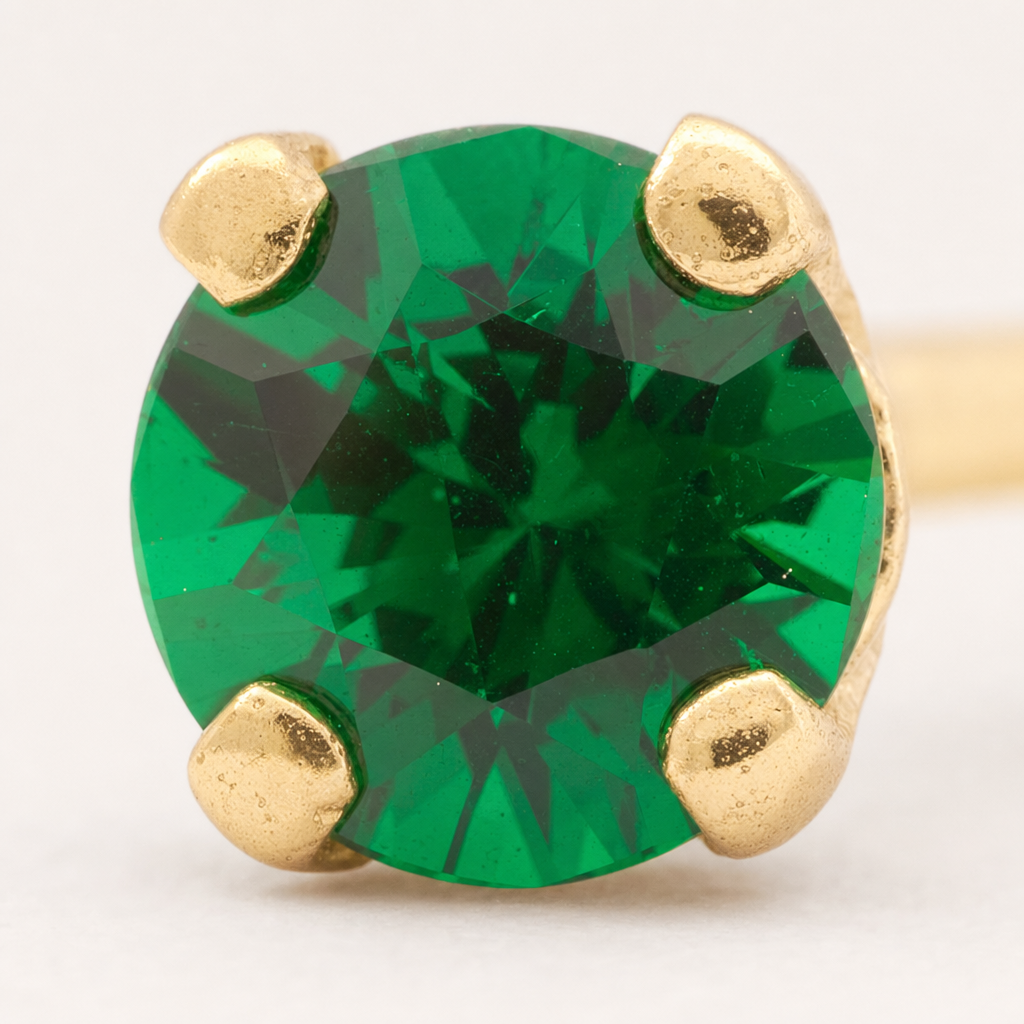 Broquel Solitario Zirconia Verde 3 mm Oro 10K — macro frontal