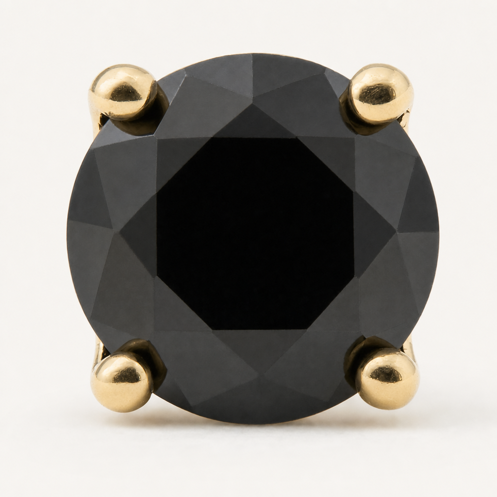 Broquel Solitario Zirconia Negra 4 mm Oro 10K — macro frontal
