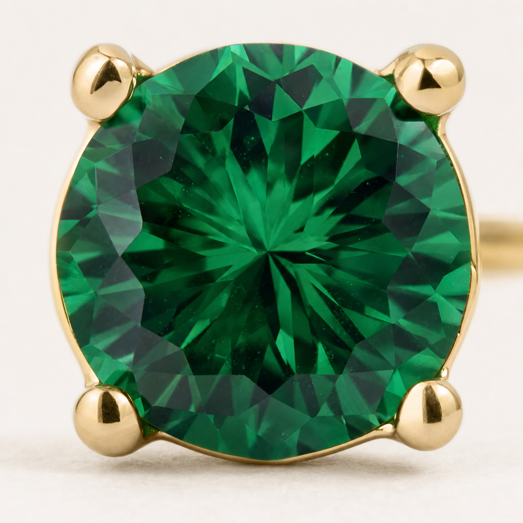Broquel Solitario Zirconia Verde 4 mm Oro 10K — macro frontal