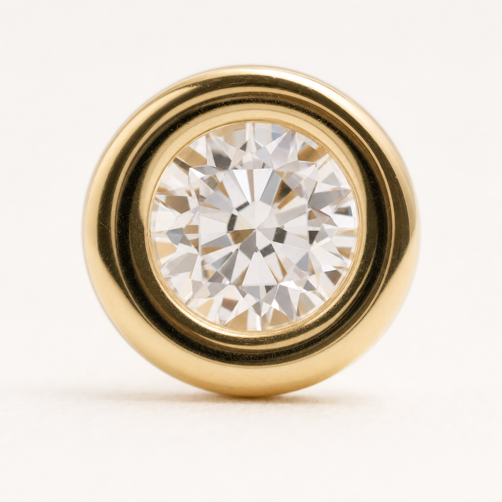Broquel Bisel Zirconia Blanca 3 mm Oro 10K — macro frontal