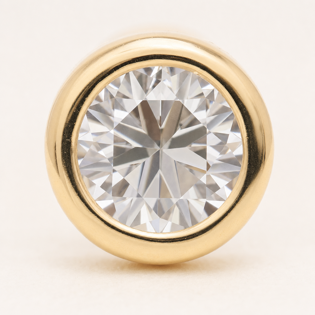 Broquel Bisel Zirconia Blanca 4 mm Oro 10K — macro frontal