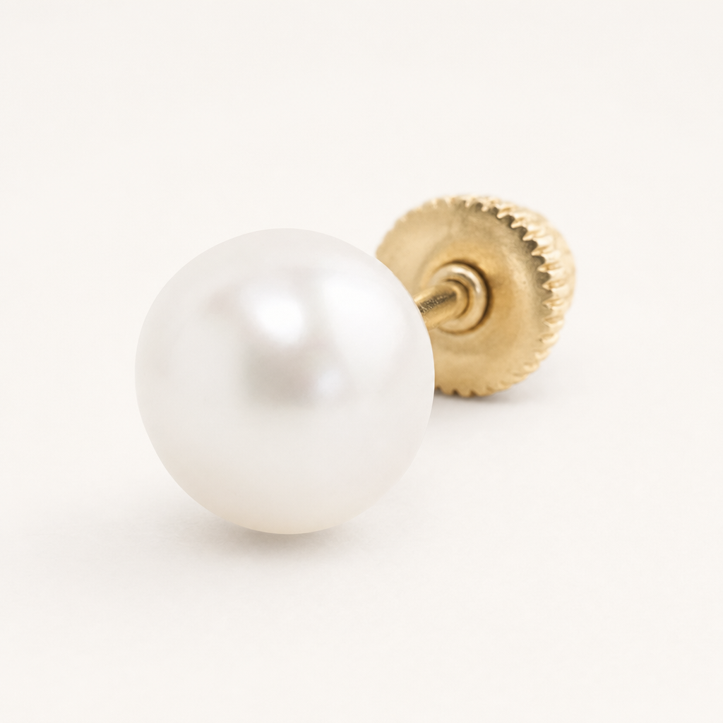Broquel Perla 3.5 mm Oro 10K — macro frontal