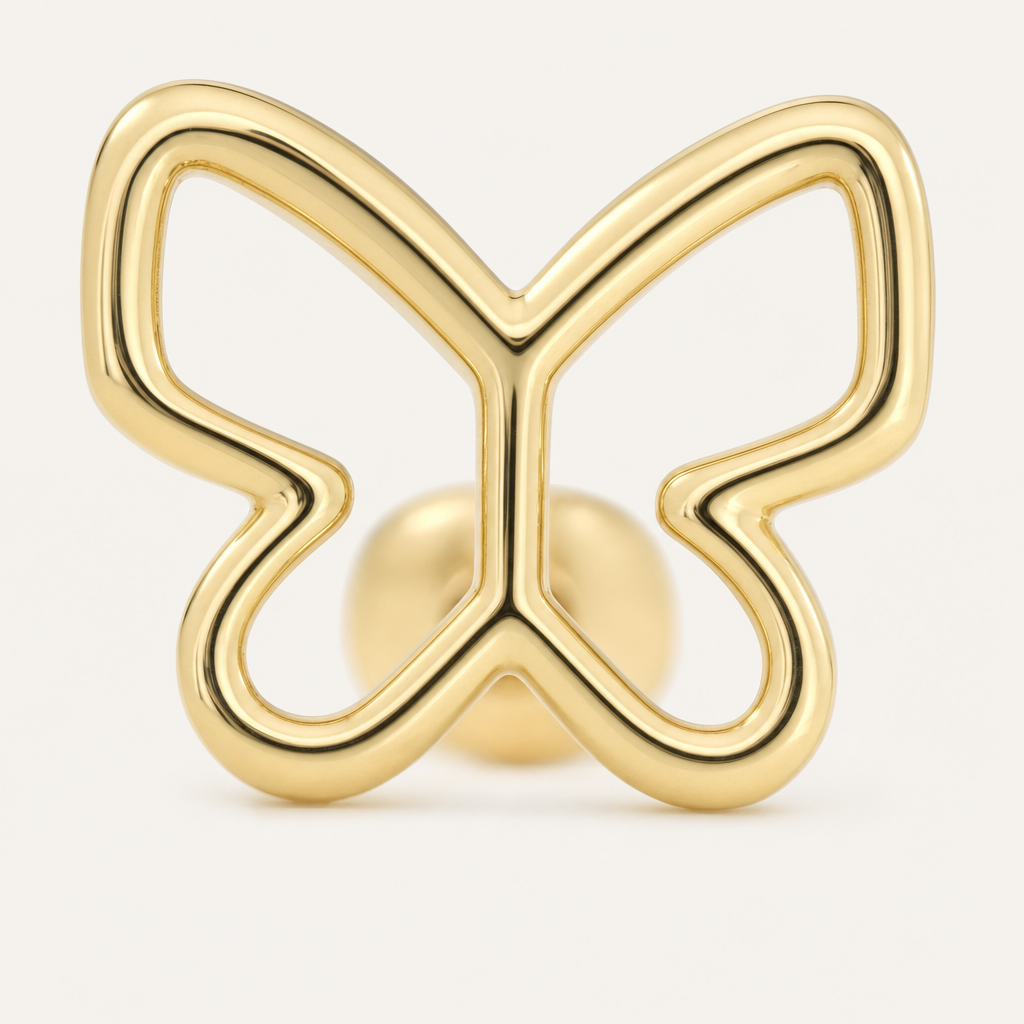 Broquel Mariposa Silueta Oro 10K — macro frontal