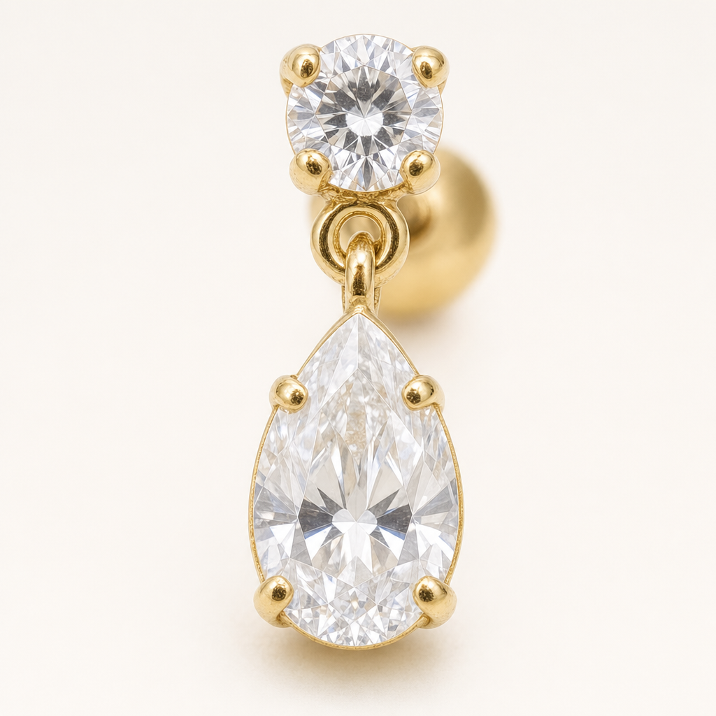 Broquel Colgante Gota Zirconia Blanca Oro 10K — macro frontal