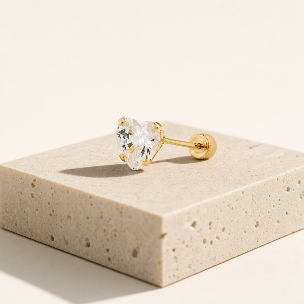 Broquel Corazón Zirconia 6 mm Oro 10K — bodegón editorial