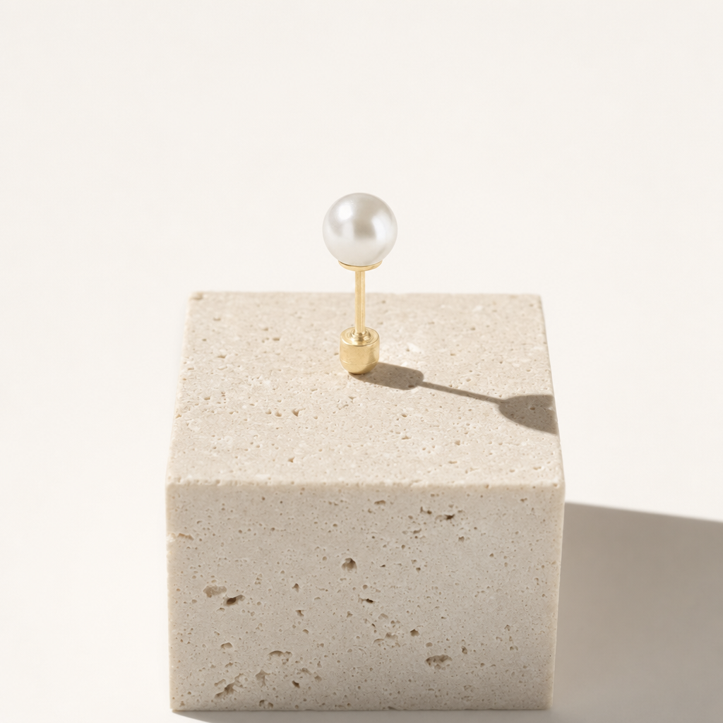 Broquel Perla 5 mm Oro 10K — bodegón editorial