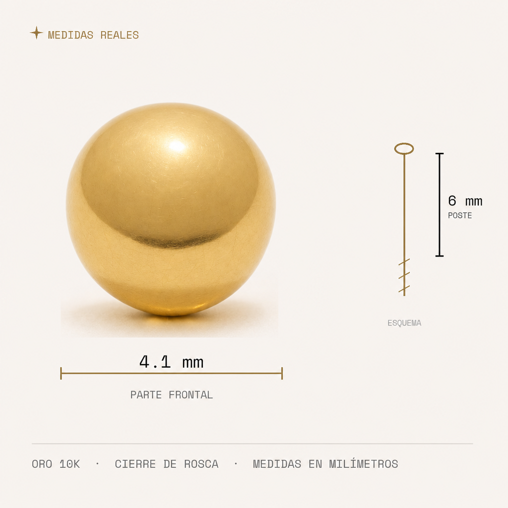 Broquel Dormilona 4.1 mm Oro 10K — medidas reales