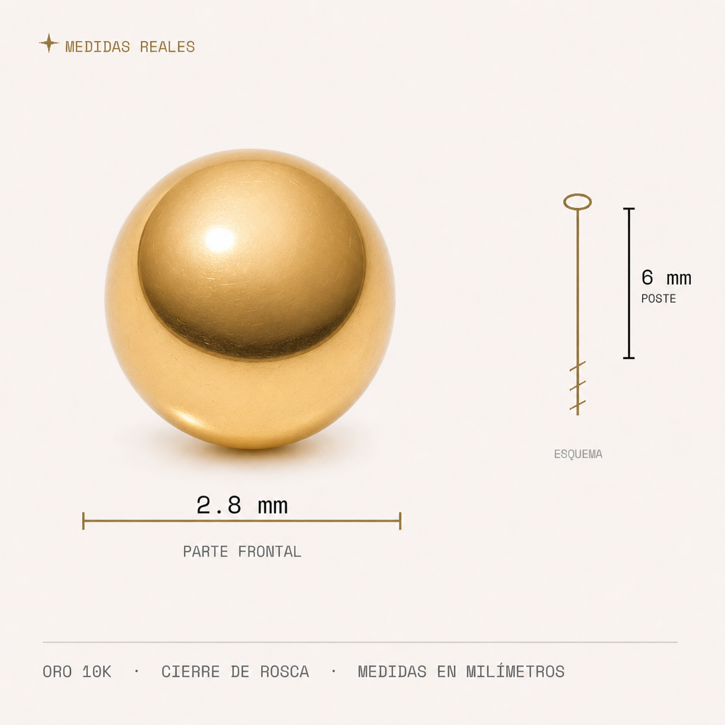 Broquel Dormilona 2.8 mm Oro 10K — medidas reales