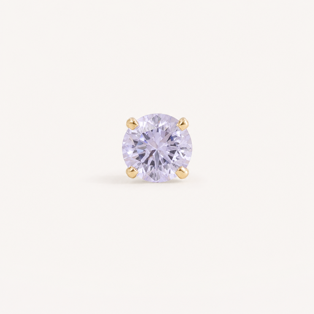 Broquel Solitario Zirconia Lila 4 mm Oro 10K — vista frontal