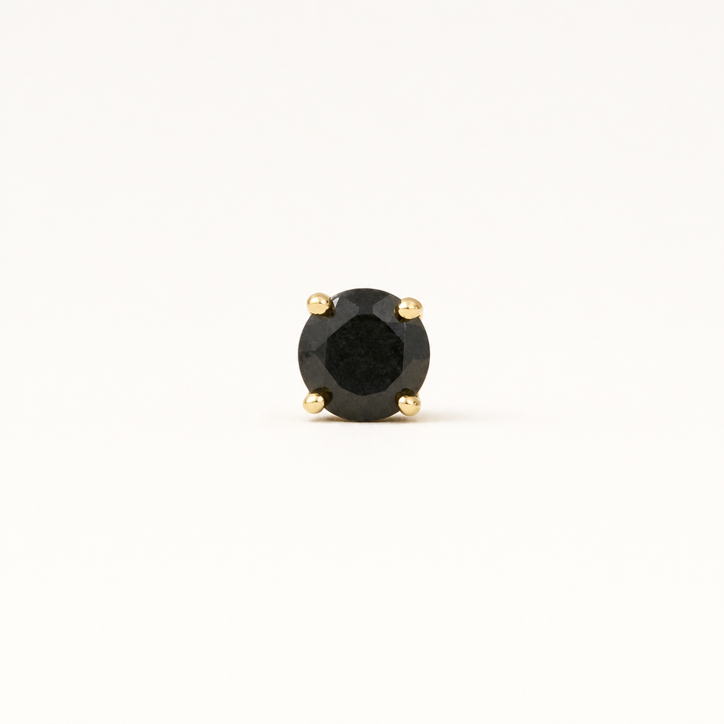 Broquel Solitario Zirconia Negra 4 mm Oro 10K — vista frontal