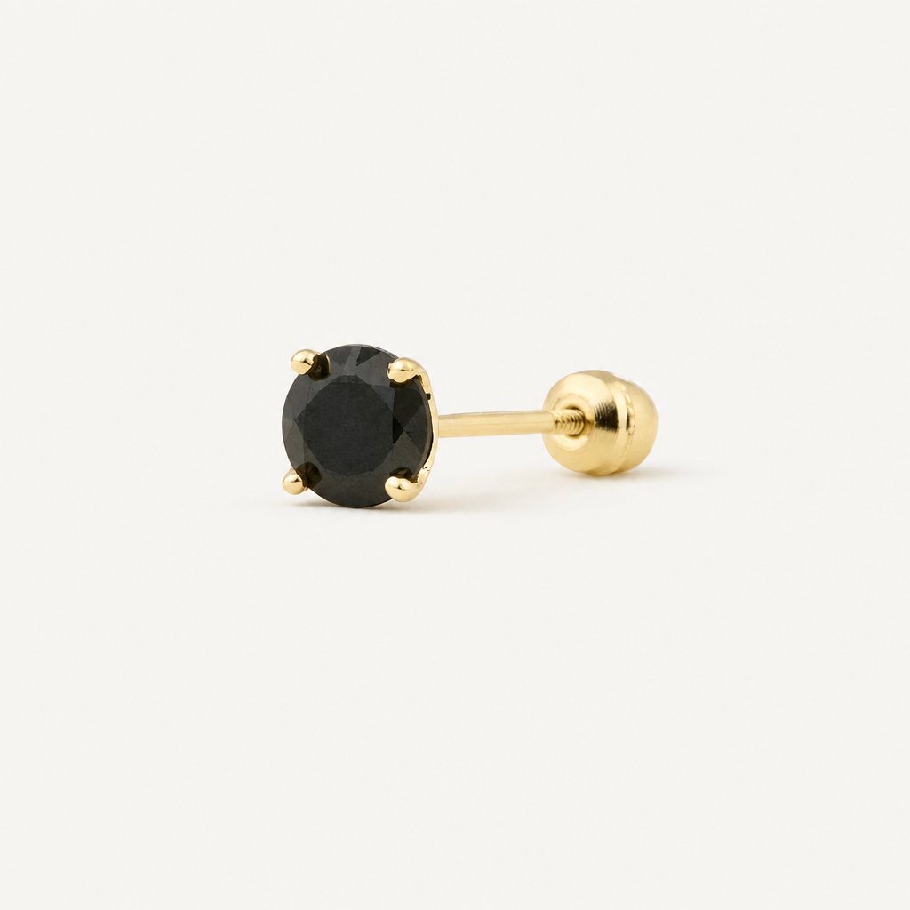 Broquel Solitario Zirconia Negra 4 mm Oro 10K — vista diagonal