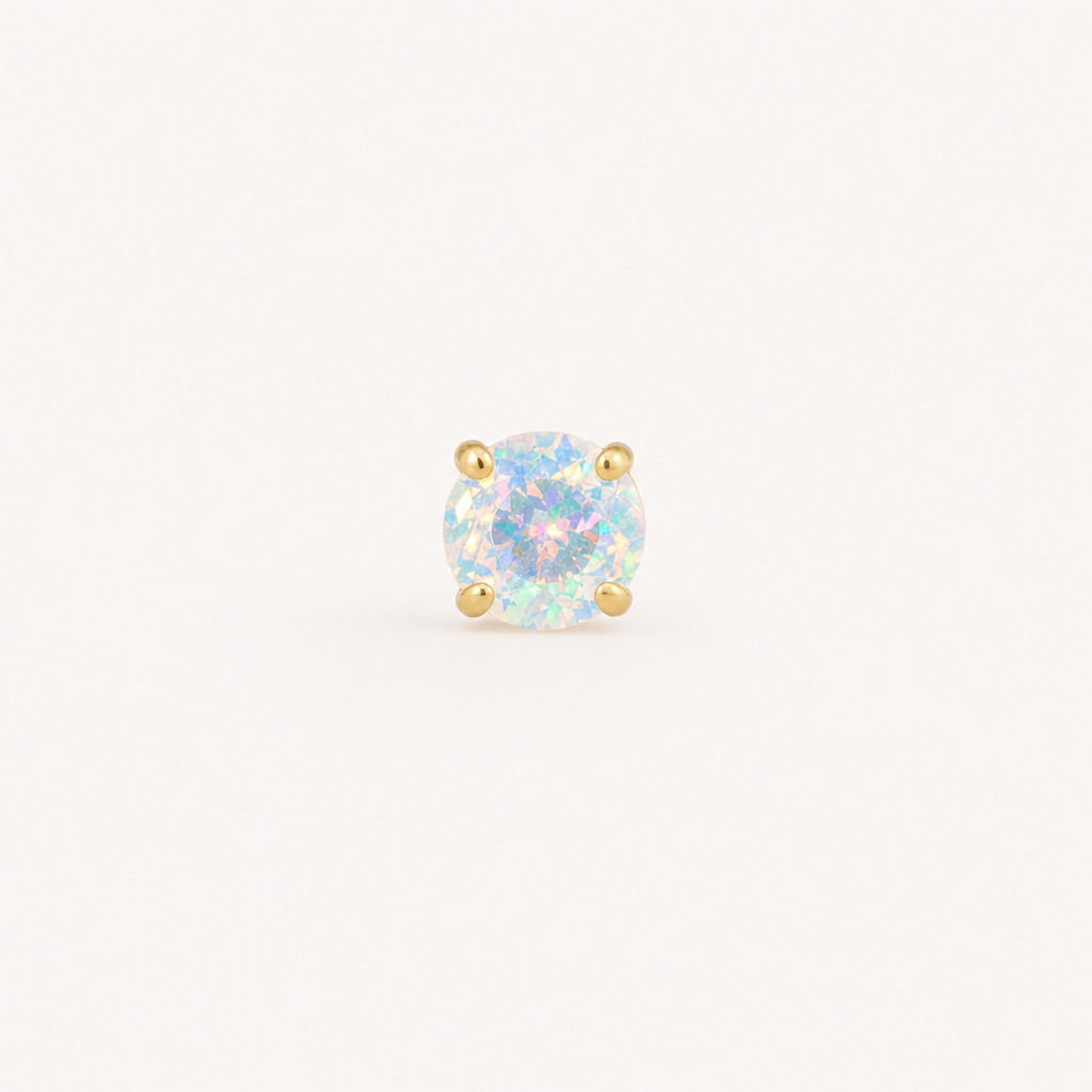 Broquel Solitario Zirconia Tornasol 4 mm Oro 10K — vista frontal