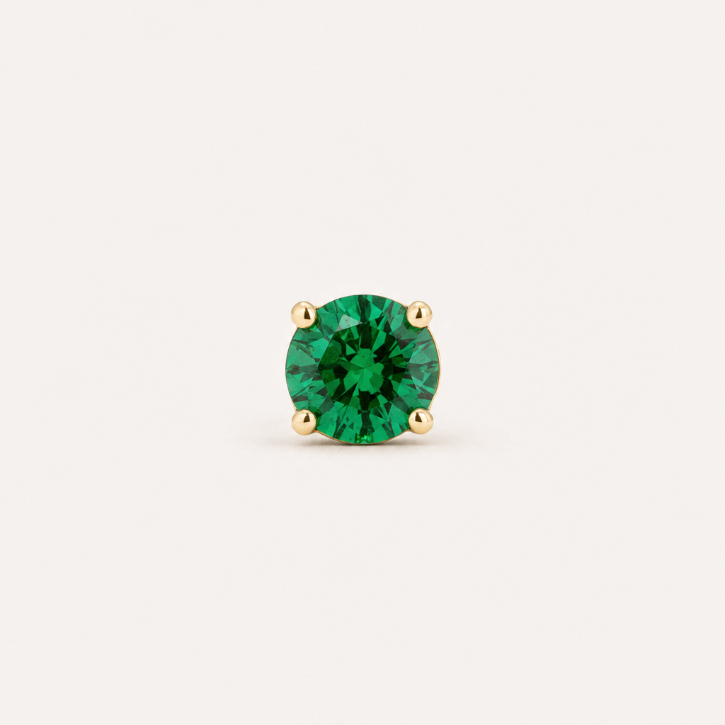 Broquel Solitario Zirconia Verde 4 mm Oro 10K — vista frontal