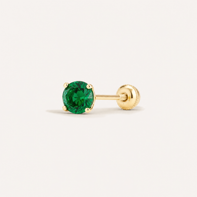 Broquel Solitario Zirconia Verde 4 mm Oro 10K