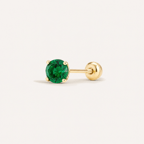 Broquel Solitario Zirconia Verde 4 mm Oro 10K — vista diagonal