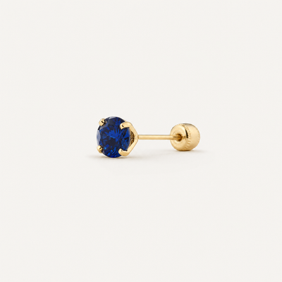 Broquel Solitario Zirconia Azul 4 mm Oro 10K