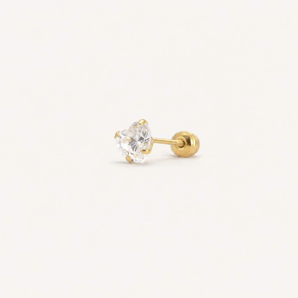 Broquel Corazón Zirconia 4 mm Oro 10K — vista diagonal