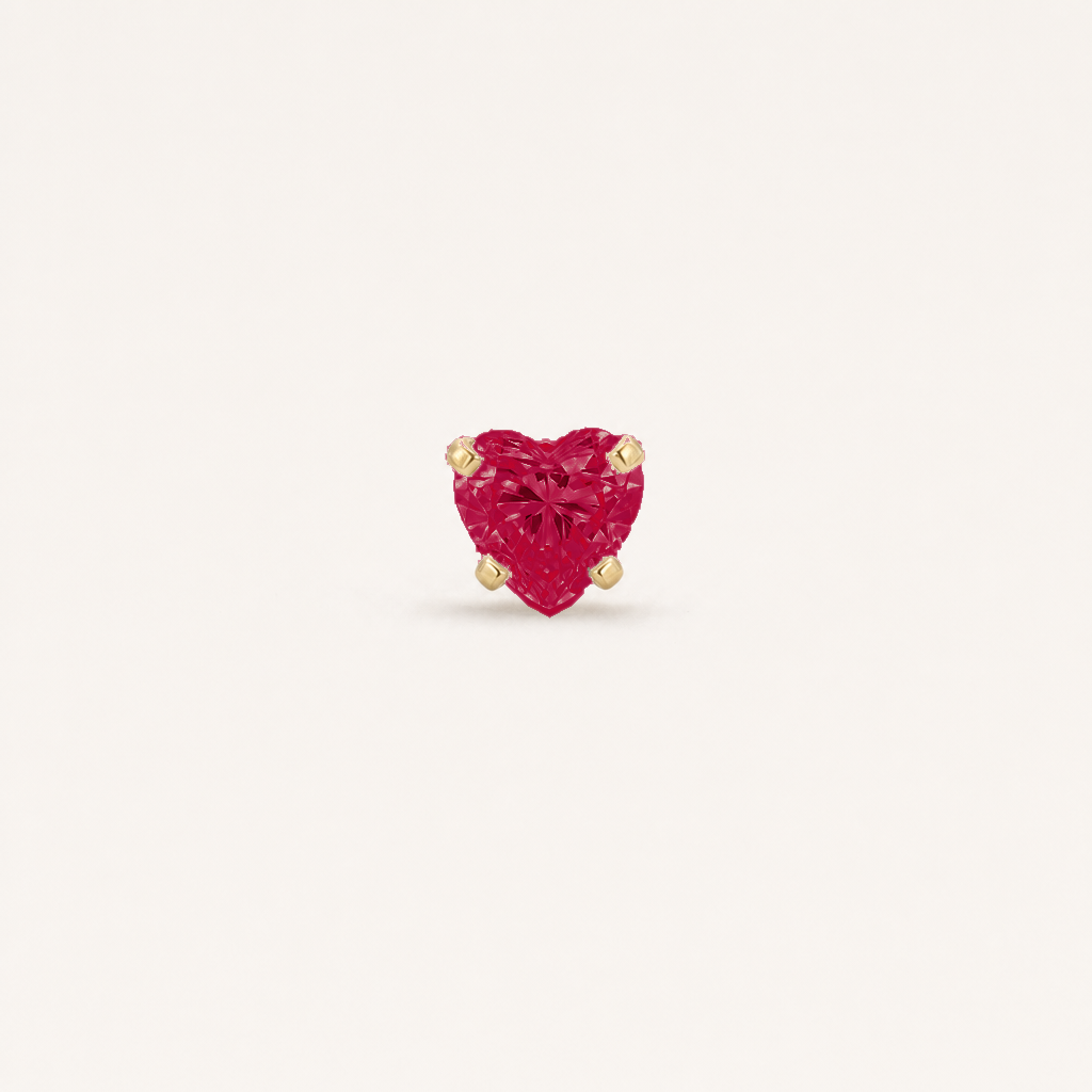Broquel Corazón Zirconia Magenta 4 mm Oro 10K — vista frontal