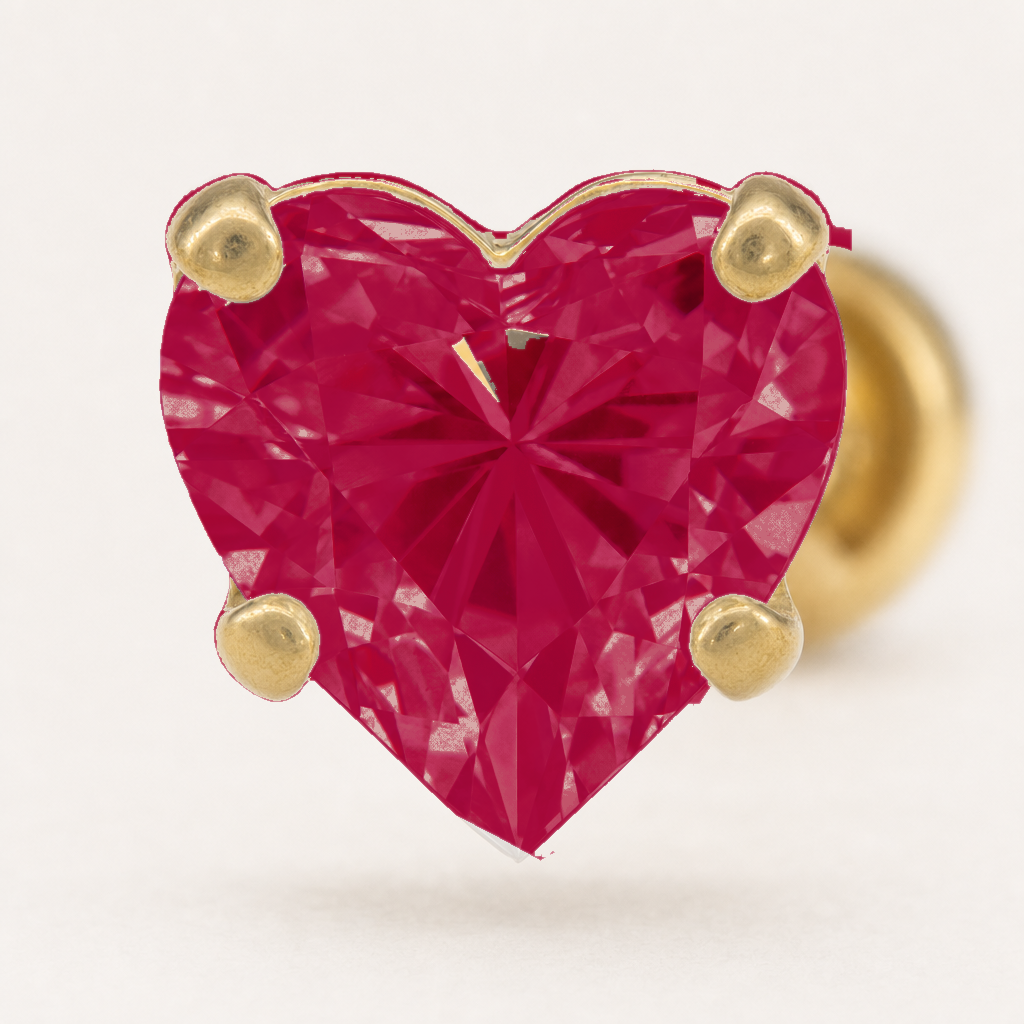 Broquel Corazón Zirconia Magenta 4 mm Oro 10K — macro frontal