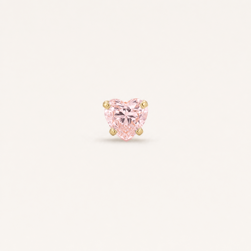 Broquel Corazón Zirconia Rosa 4 mm Oro 10K — vista frontal
